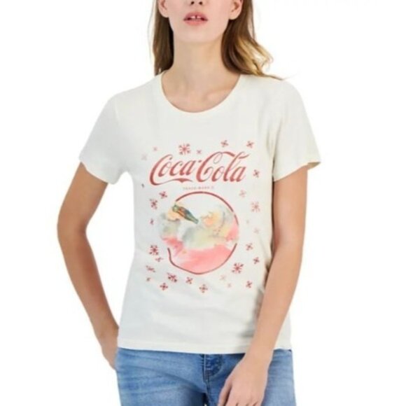 Lucky Brand Womens Coca Cola Santa Snow Crew Neck T-Shirt L White Holidays NWT - Picture 1 of 10